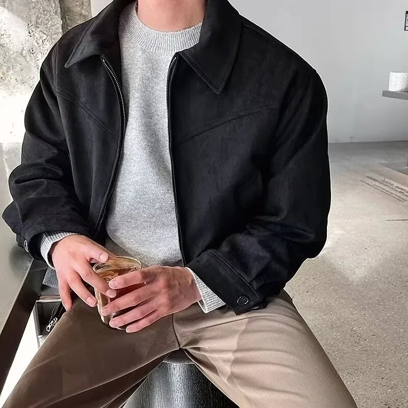 Men'S Suede Jackets Autumn Retro Bomber Casual Jacket Fashion Vintage Short Flying Slim Jacket High Street Outerwear Coat Male