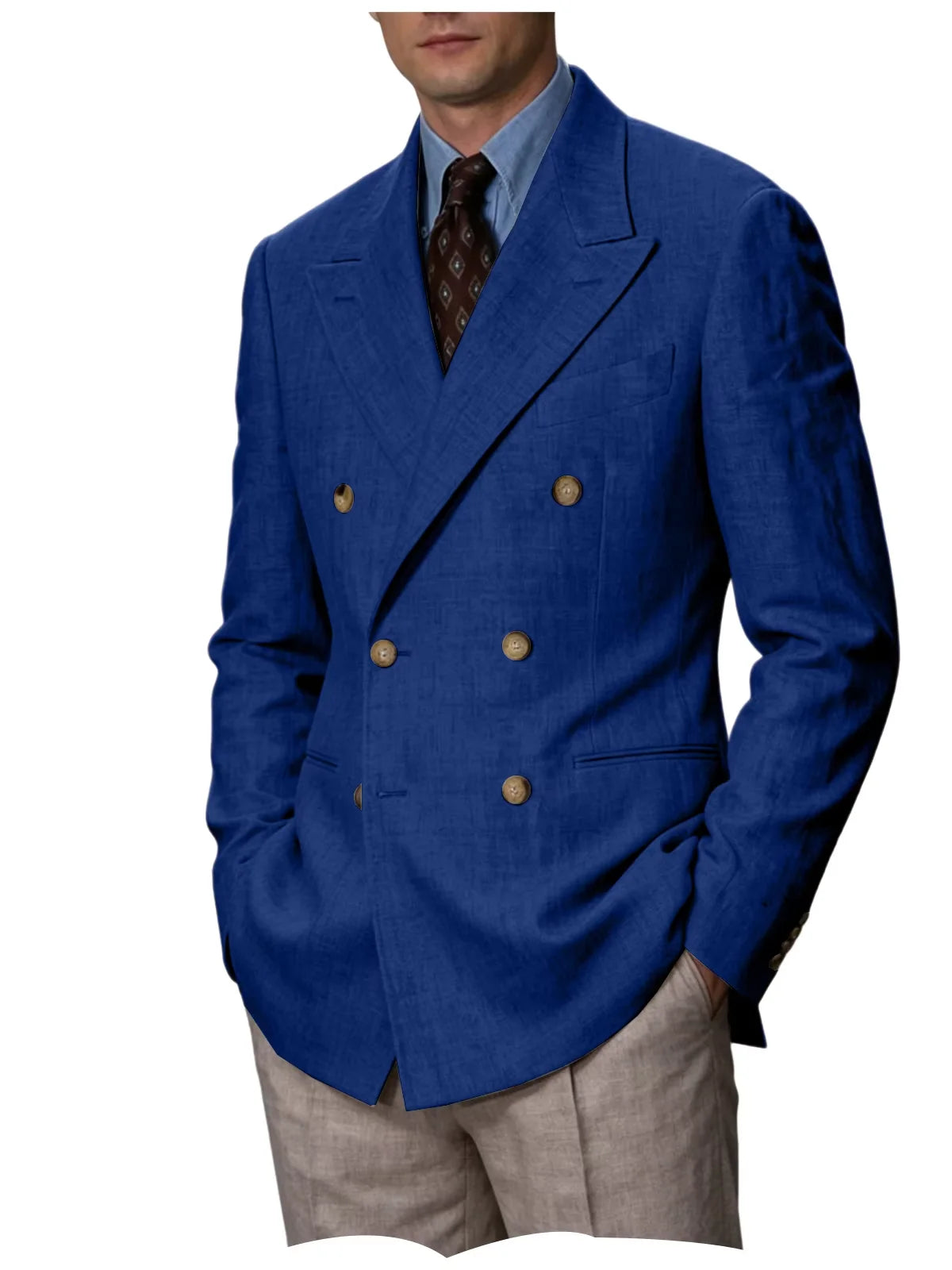 Men'S Cotton Linen Blend Blazer Double Breasted Lightweight Breathable Wrinkle Resistant Jacket Casual Sport Coat for Beach
