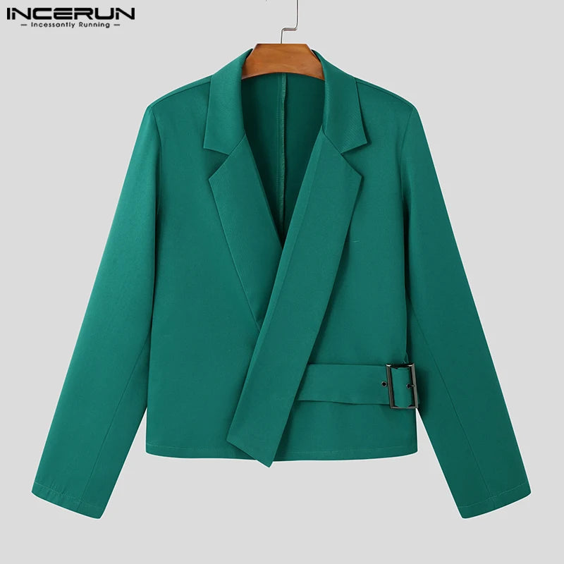 Fashion Casual Style Tops  Men'S Deconstruction Metal Buckle Design Suit Coat Streetwear Solid Long Sleeved Blazer S-5XL