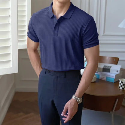 Men'S Summer Short-Sleeved Polo Slim Casual Sportswear Hundred Stretch Buttons Korean Fashion T-Shirt Men'S Tops