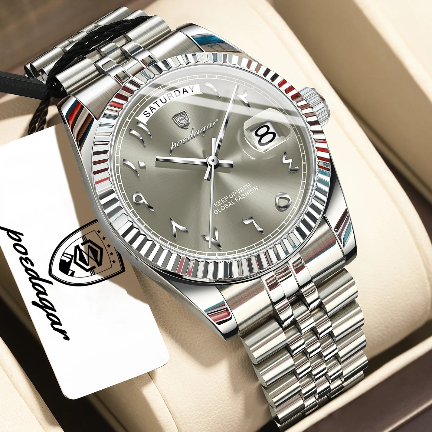 Fashion High Quality Men Clock Waterproof Date Week Watch for Man Stainless Steel Luxury Quartz Men'S Watches Reloj+Box