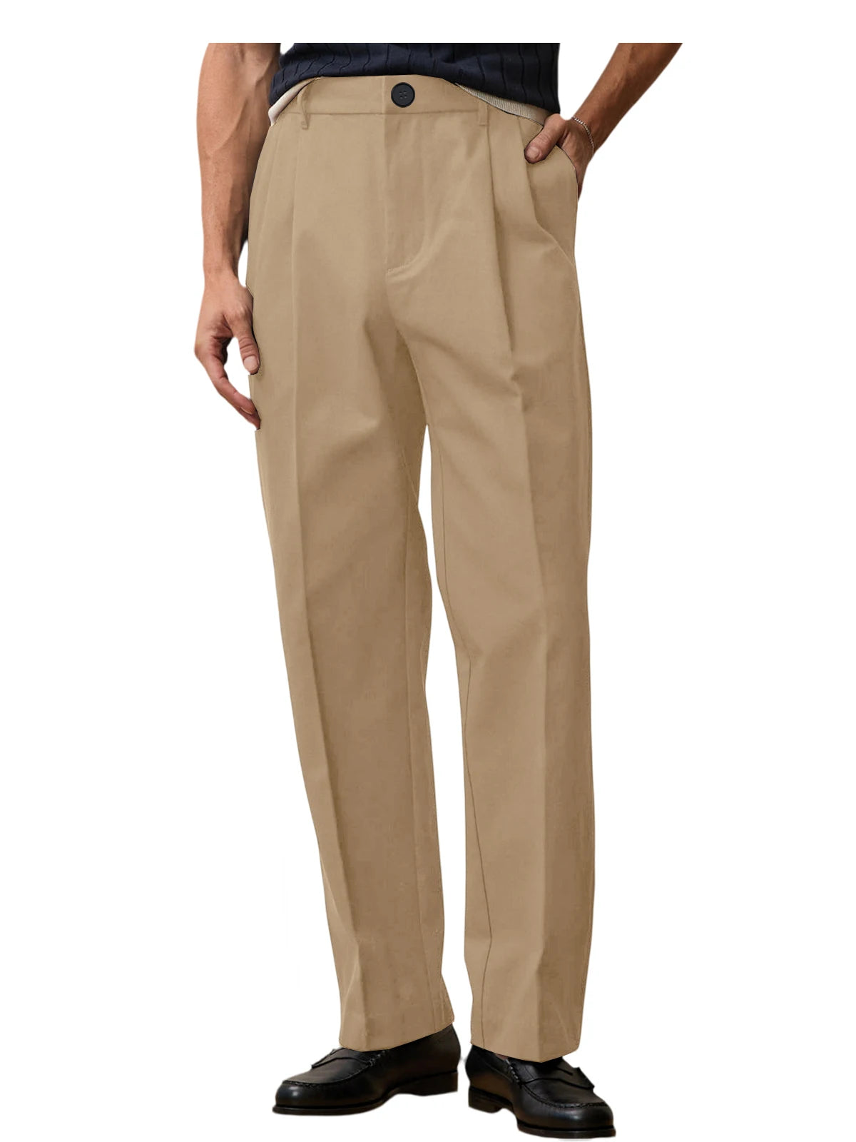 Men'S Wide Leg Pants High Waist Pleated Loose Fit Straight Leg Suit Trousers Business Office Formal Casual Men'S Dress Pants