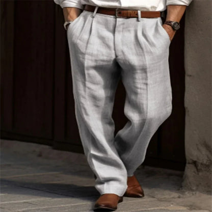 Vintage Solid Color Loose Linen Trousers for Mens Spring Summer New Casual Straight Pants Men Fashion Pleated Breathable Pants