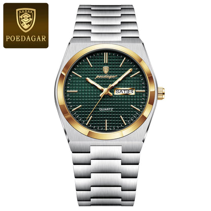 Luxury Business Men'S Quartz Watches Date Week Man Stainless Steel Watch Waterproof Luminous Fashion Men Wristwatch+Box