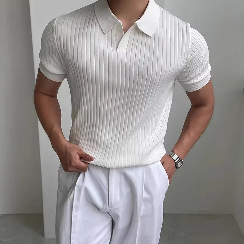 Summer New Men Knitted Shirts Short Sleeve Polo T-Shirts Tops Male Fashion Casual T Shirt Breathable Soild Polo Tee Man Clothing