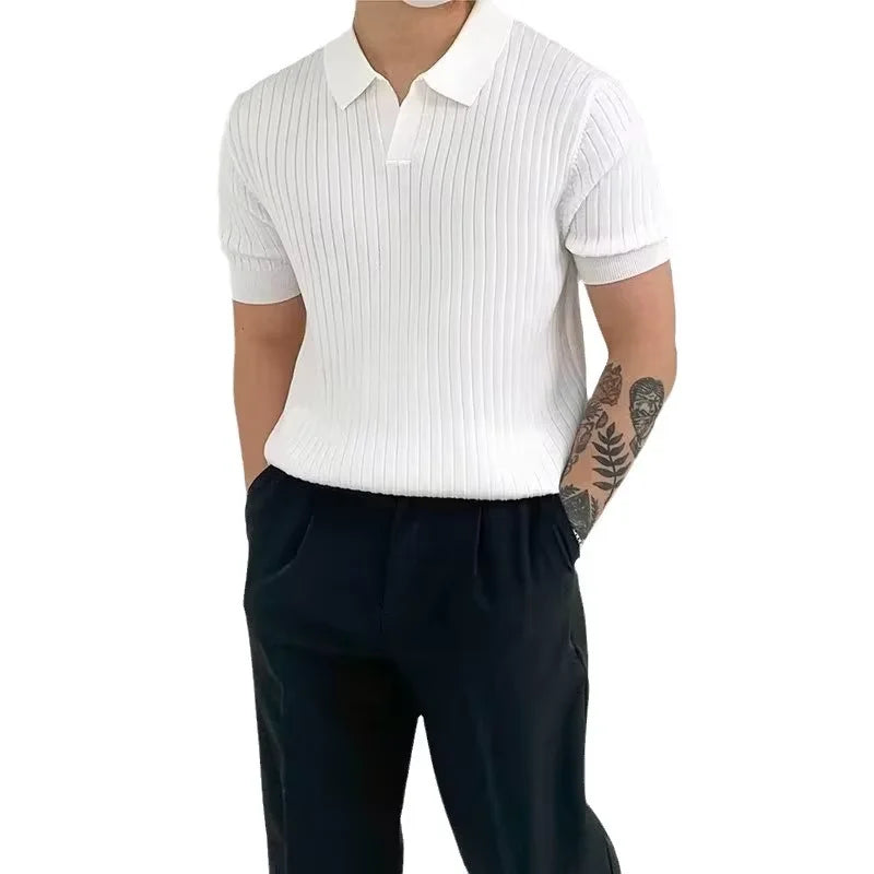 Summer New Men Knitted Shirts Short Sleeve Polo T-Shirts Tops Male Fashion Casual T Shirt Breathable Soild Polo Tee Man Clothing
