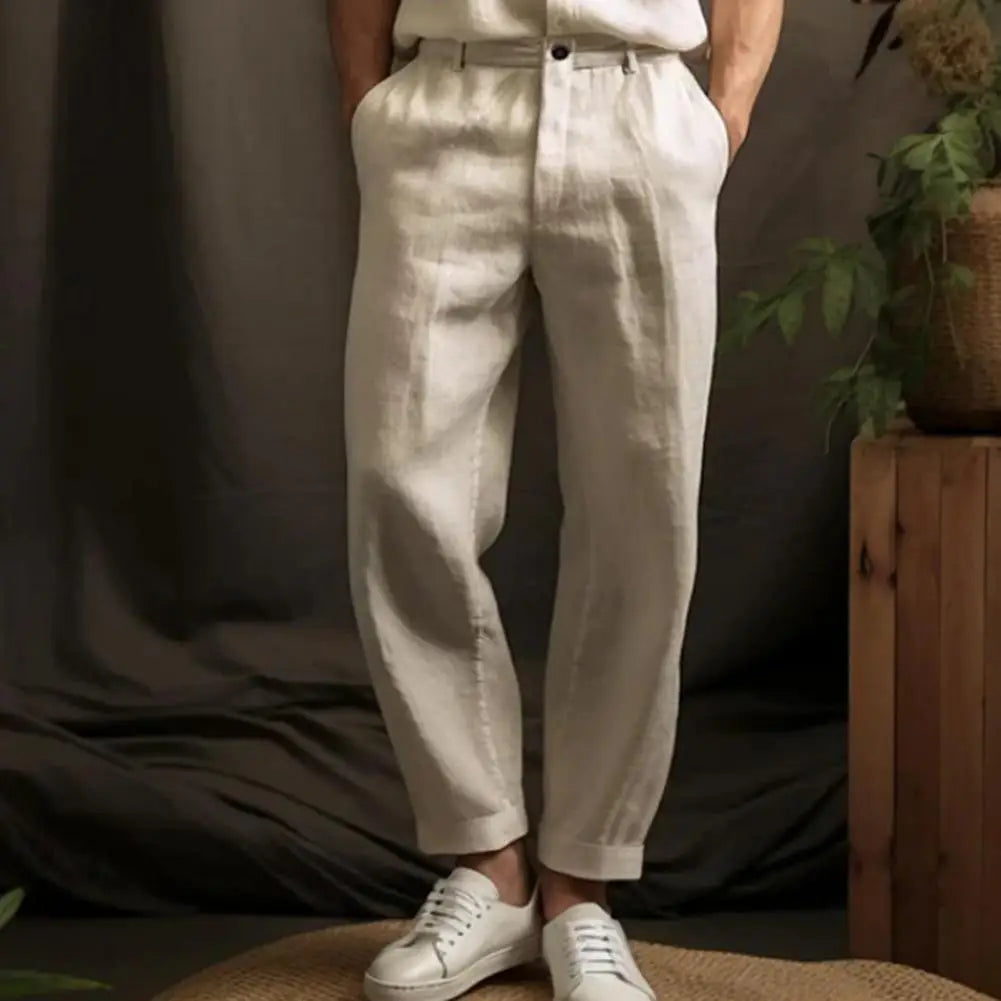 Suit Pants Vintage Loose Linen Trousers for Mens Spring Summer New Casual Straight Pants Men Fashion Pleated Breathable Pants