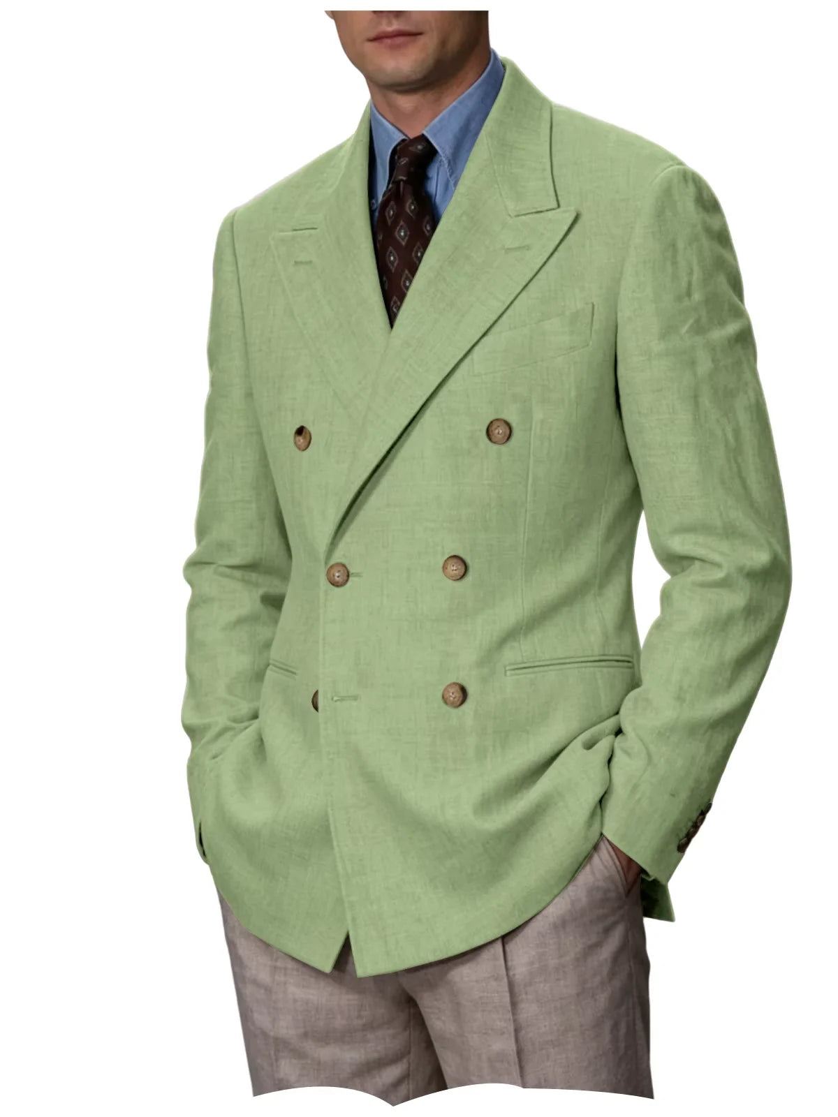 Men'S Cotton Linen Blend Blazer Double Breasted Lightweight Breathable Wrinkle Resistant Jacket Casual Sport Coat for Beach
