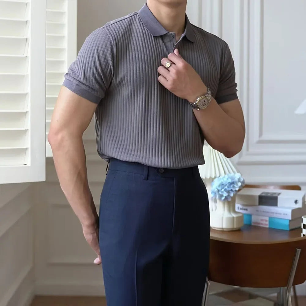 Men'S Summer Short-Sleeved Polo Slim Casual Sportswear Hundred Stretch Buttons Korean Fashion T-Shirt Men'S Tops