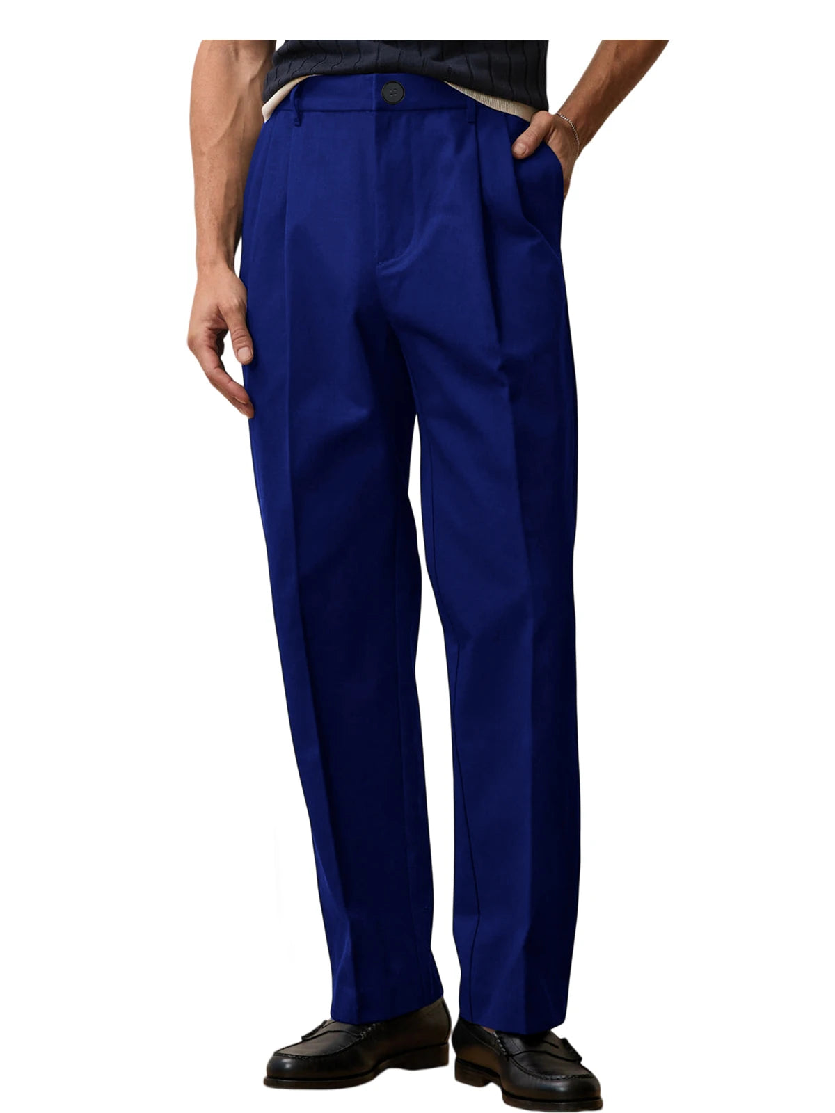 Men'S Wide Leg Pants High Waist Pleated Loose Fit Straight Leg Suit Trousers Business Office Formal Casual Men'S Dress Pants