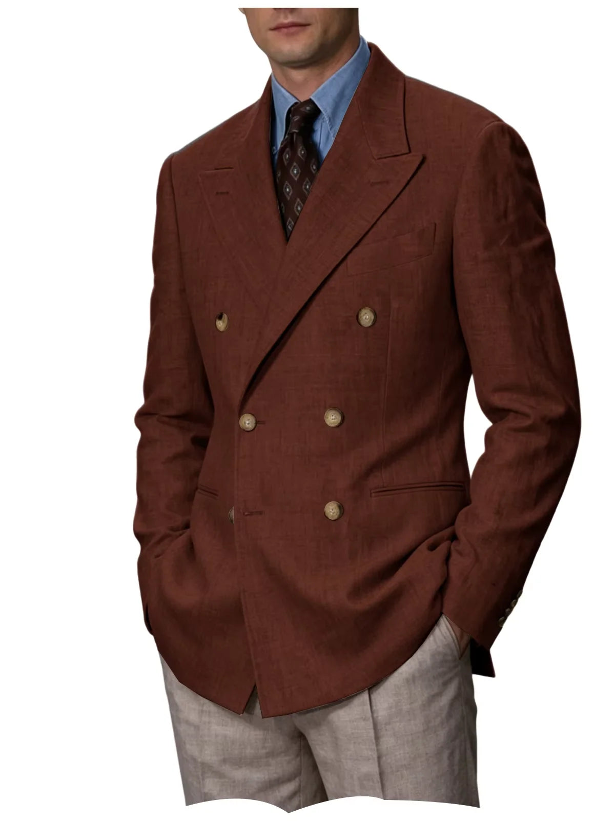 Men'S Cotton Linen Blend Blazer Double Breasted Lightweight Breathable Wrinkle Resistant Jacket Casual Sport Coat for Beach