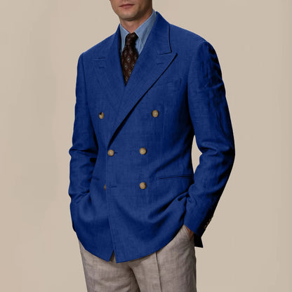 Men'S Cotton Linen Blend Blazer Double Breasted Lightweight Breathable Wrinkle Resistant Jacket Casual Sport Coat for Beach