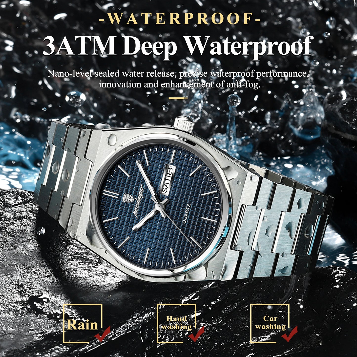 Luxury Business Men'S Quartz Watches Date Week Man Stainless Steel Watch Waterproof Luminous Fashion Men Wristwatch+Box