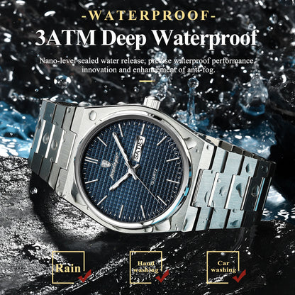 Luxury Business Men'S Quartz Watches Date Week Man Stainless Steel Watch Waterproof Luminous Fashion Men Wristwatch+Box