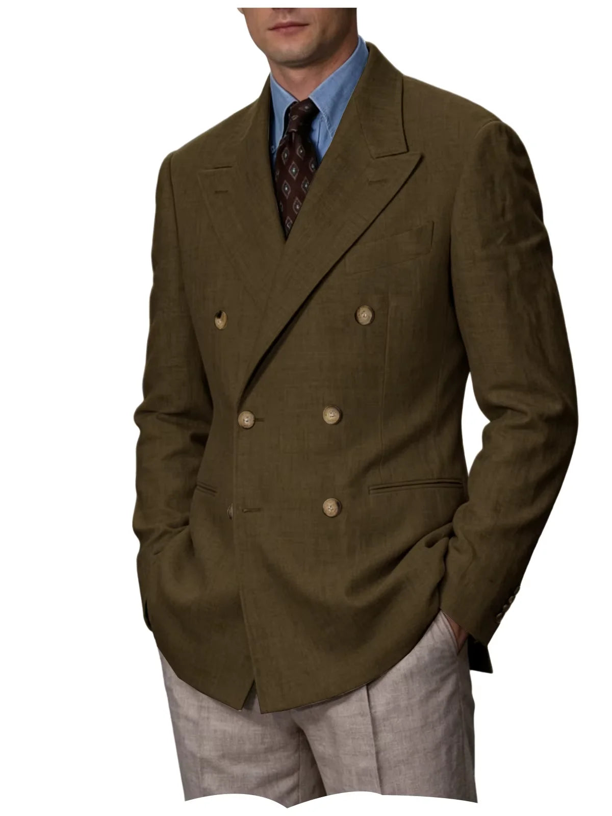 Men'S Cotton Linen Blend Blazer Double Breasted Lightweight Breathable Wrinkle Resistant Jacket Casual Sport Coat for Beach