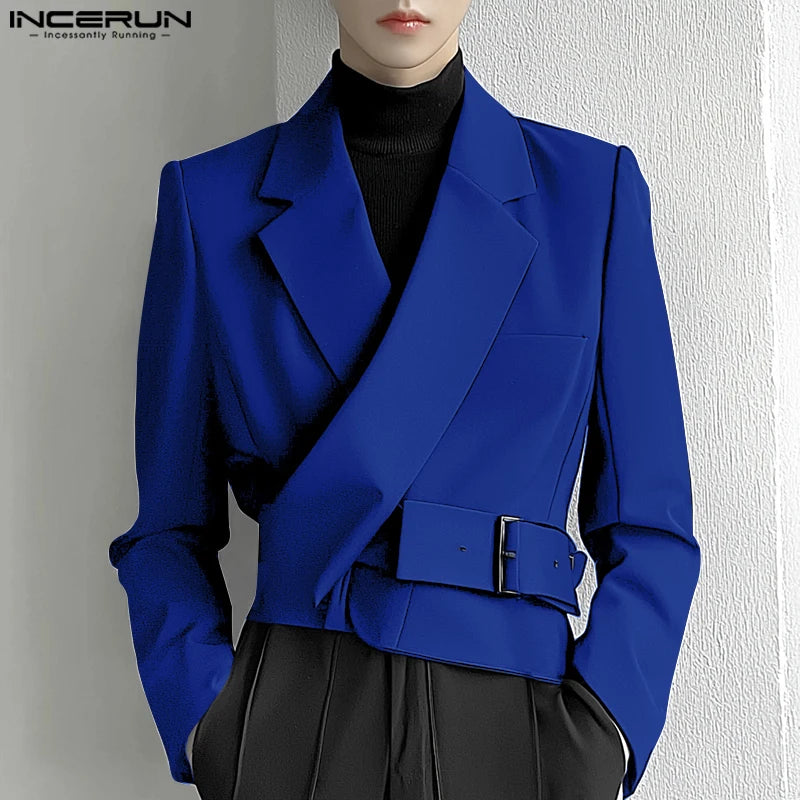 Fashion Casual Style Tops  Men'S Deconstruction Metal Buckle Design Suit Coat Streetwear Solid Long Sleeved Blazer S-5XL