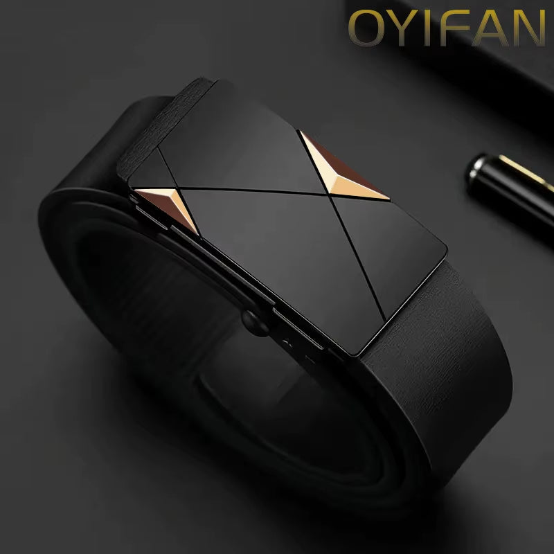 Fashion Men'S Belt Men'S Genuine Leather Belt Automatic Buckle Ratchet Belt Random Adjustment