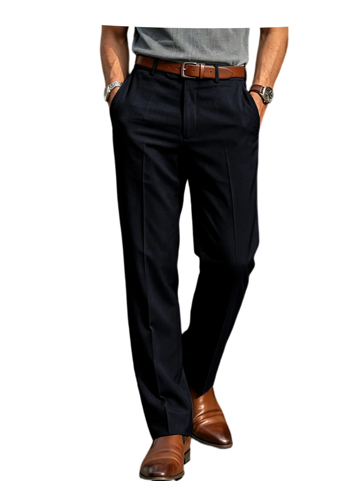 Men'S Formal Linen Summer Pants Classic Straight Suit Trousers Lightweight Breathable Soft Fashion Casual for Office Daily Wear