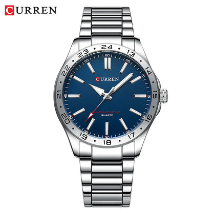 8452 Men Quartz Watch Simple Fashion Leisure Business Clock Black Silvery Stainless Steel Strap Wristwatch for Male