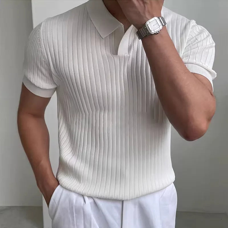 Summer New Men Knitted Shirts Short Sleeve Polo T-Shirts Tops Male Fashion Casual T Shirt Breathable Soild Polo Tee Man Clothing