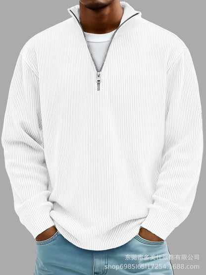 Men'S Quarter Zip Corduroy Polo Shirt Long Sleeve Casual Stand Collar Pullover for Daily Wear Streetwear