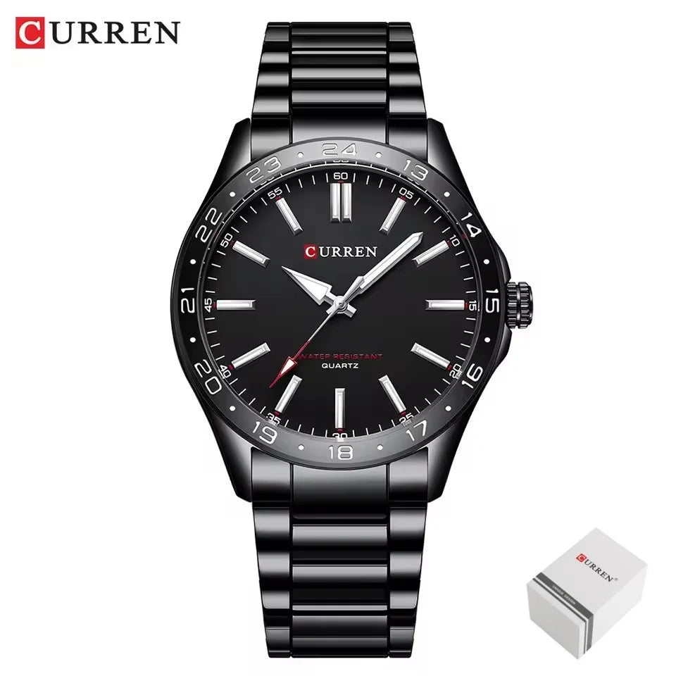 8452 Men Quartz Watch Simple Fashion Leisure Business Clock Black Silvery Stainless Steel Strap Wristwatch for Male