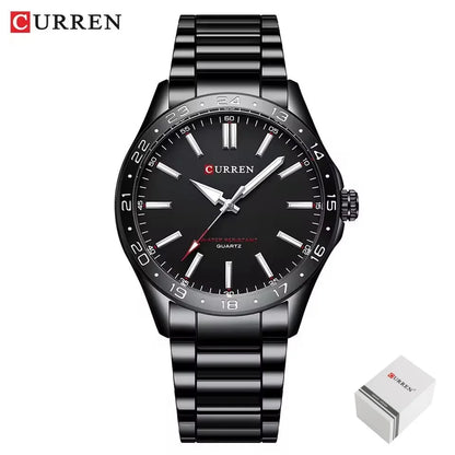 8452 Men Quartz Watch Simple Fashion Leisure Business Clock Black Silvery Stainless Steel Strap Wristwatch for Male