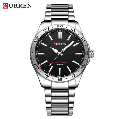 8452 Men Quartz Watch Simple Fashion Leisure Business Clock Black Silvery Stainless Steel Strap Wristwatch for Male