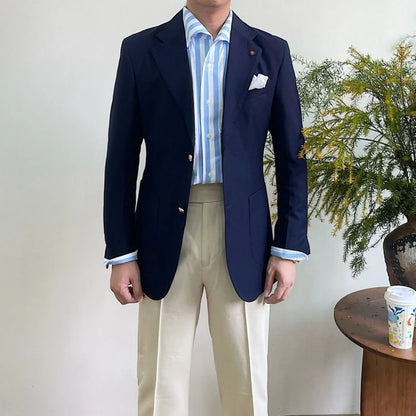 Men'S Double Breasted Blazer Peak Lapel Gold Button Slim Fit Suit Jacket Wrinkle Resistant Business Wedding Formal Sport Coat