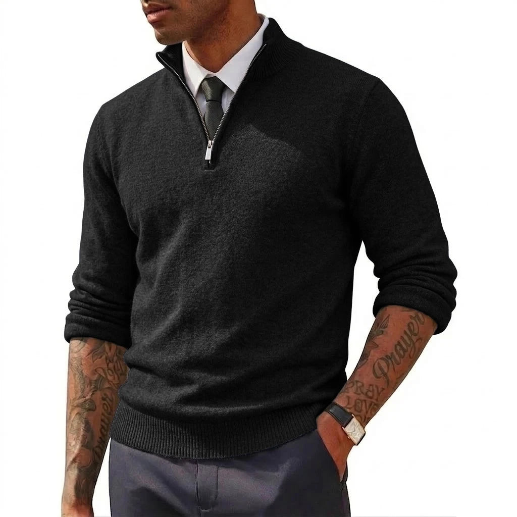 New Men'S Quarter Zip up Sweaters Slim Fit Lightweight Mock Neck Pullover Casual Zipper Polo Sweaters Long Sleeves Streetwear