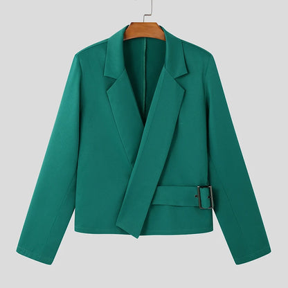 Fashion Casual Style Tops  Men'S Deconstruction Metal Buckle Design Suit Coat Streetwear Solid Long Sleeved Blazer S-5XL