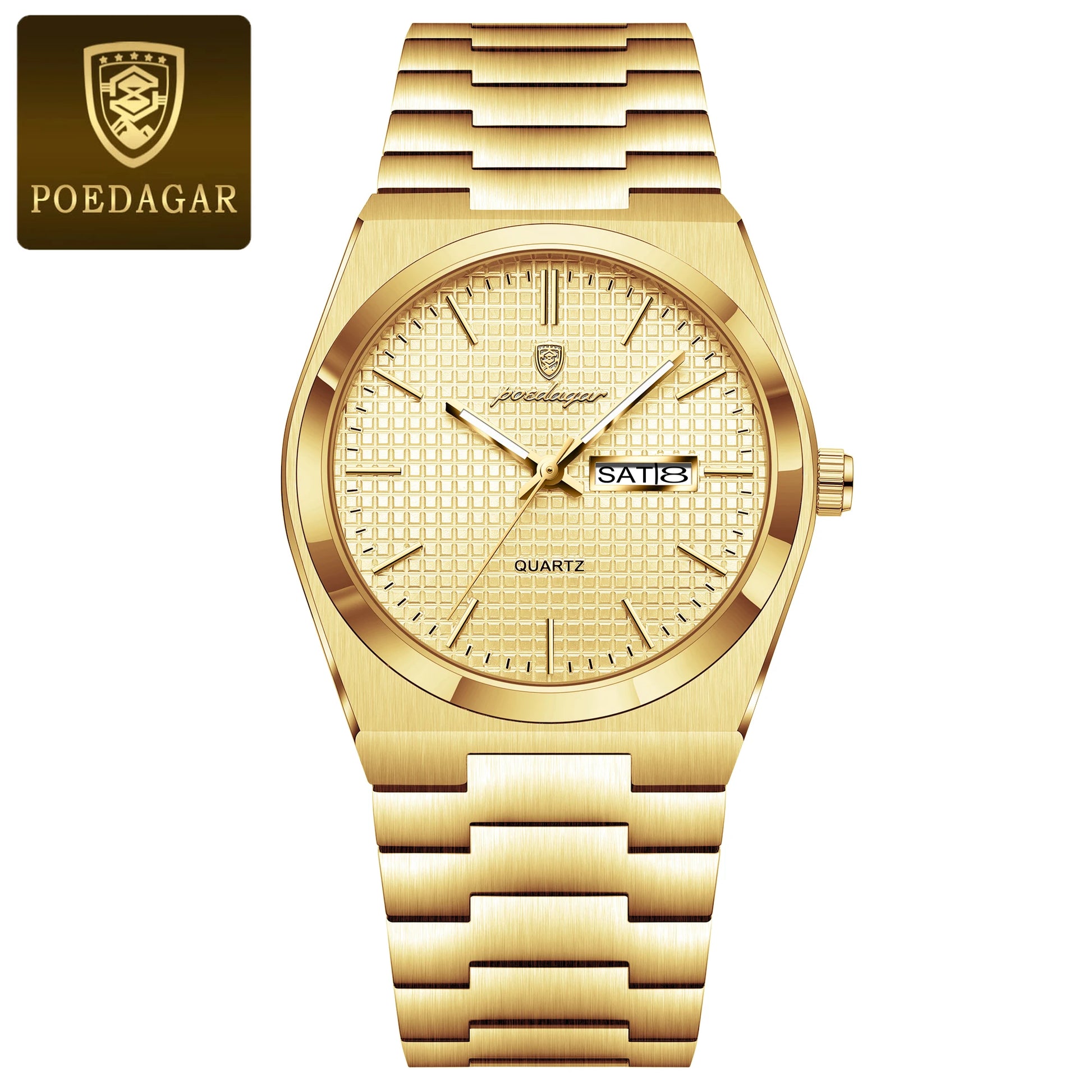 Luxury Business Men'S Quartz Watches Date Week Man Stainless Steel Watch Waterproof Luminous Fashion Men Wristwatch+Box