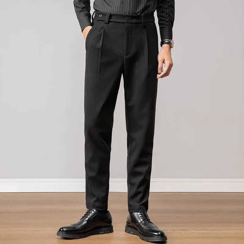 Brown Heavy Duty Woolen Straight Casual Brushed Pants Men High Quality Korean Business Work Trousers