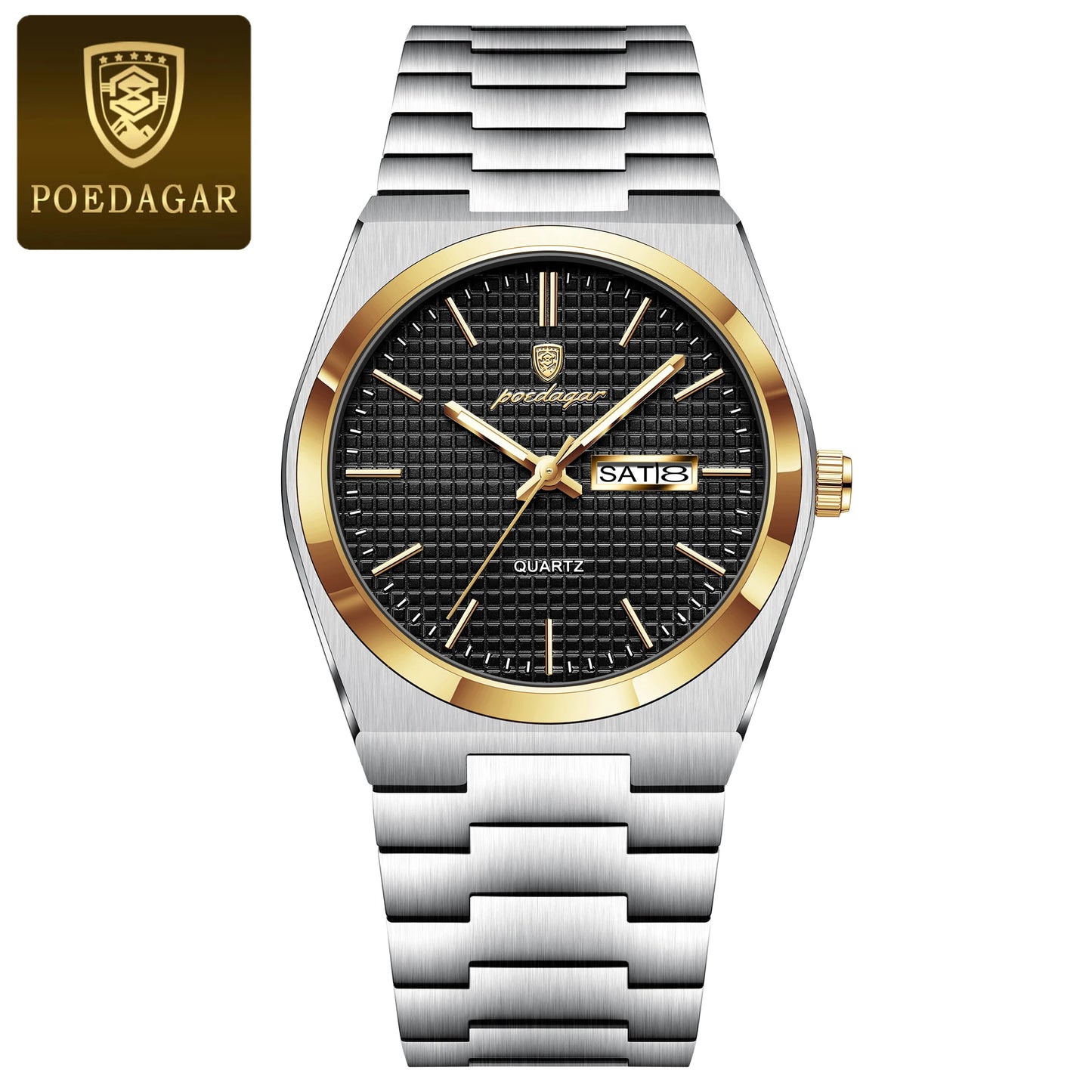 Luxury Business Men'S Quartz Watches Date Week Man Stainless Steel Watch Waterproof Luminous Fashion Men Wristwatch+Box