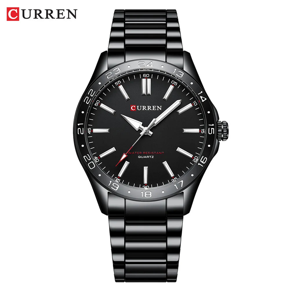 8452 Men Quartz Watch Simple Fashion Leisure Business Clock Black Silvery Stainless Steel Strap Wristwatch for Male