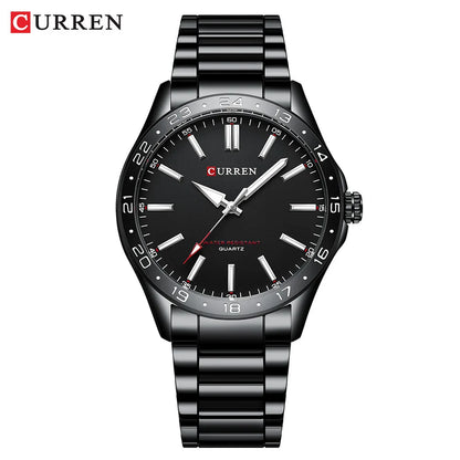 8452 Men Quartz Watch Simple Fashion Leisure Business Clock Black Silvery Stainless Steel Strap Wristwatch for Male