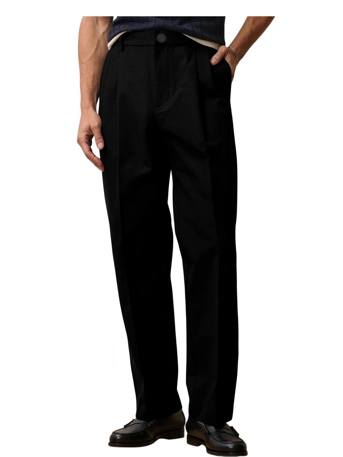 Men'S Wide Leg Pants High Waist Pleated Loose Fit Straight Leg Suit Trousers Business Office Formal Casual Men'S Dress Pants