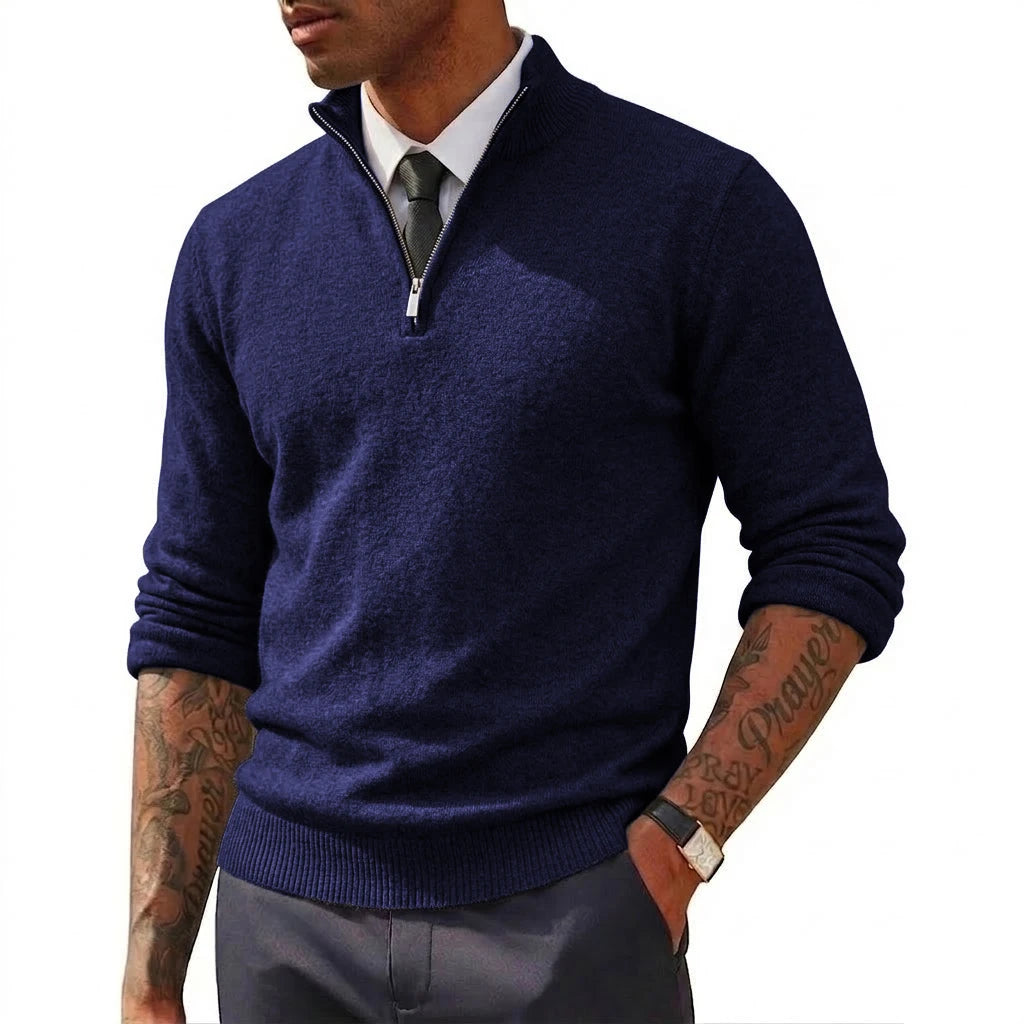 New Men'S Quarter Zip up Sweaters Slim Fit Lightweight Mock Neck Pullover Casual Zipper Polo Sweaters Long Sleeves Streetwear