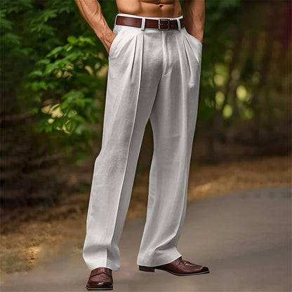 Daily Casual Mens Loose Straight Pants 2025 Spring Summer Leisure Breathable Thin Linen Trousers for Men Vintage Pleated Pants