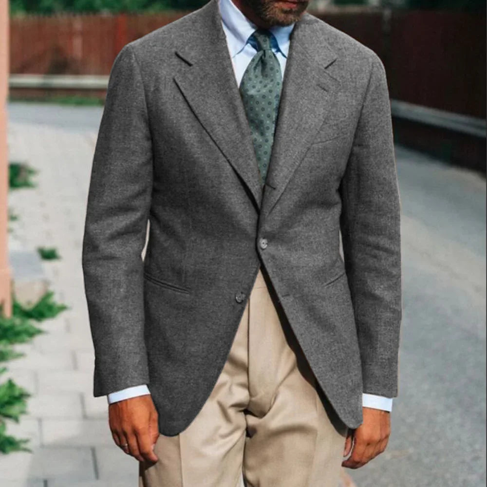 Mens Tweed Suit Blazer Wool Vintage Inspired Single Breasted Slim Fit Business Casual Fashion Coat for Wedding Office Party Wear