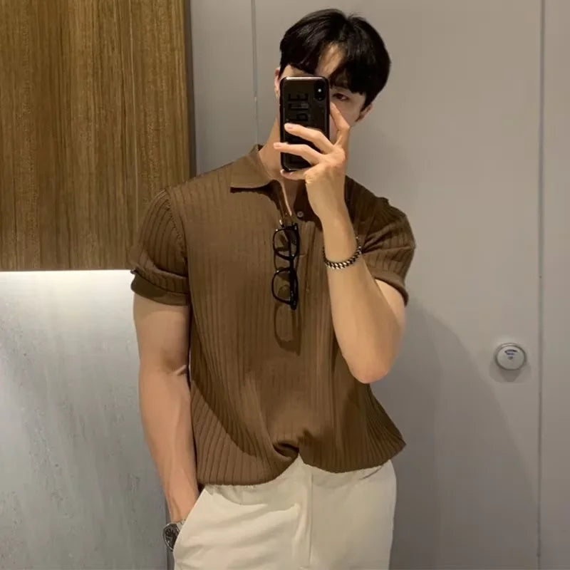 Summer New Men Knitted Shirts Short Sleeve Polo T-Shirts Tops Male Fashion Casual T Shirt Breathable Soild Polo Tee Man Clothing