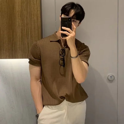 Summer New Men Knitted Shirts Short Sleeve Polo T-Shirts Tops Male Fashion Casual T Shirt Breathable Soild Polo Tee Man Clothing