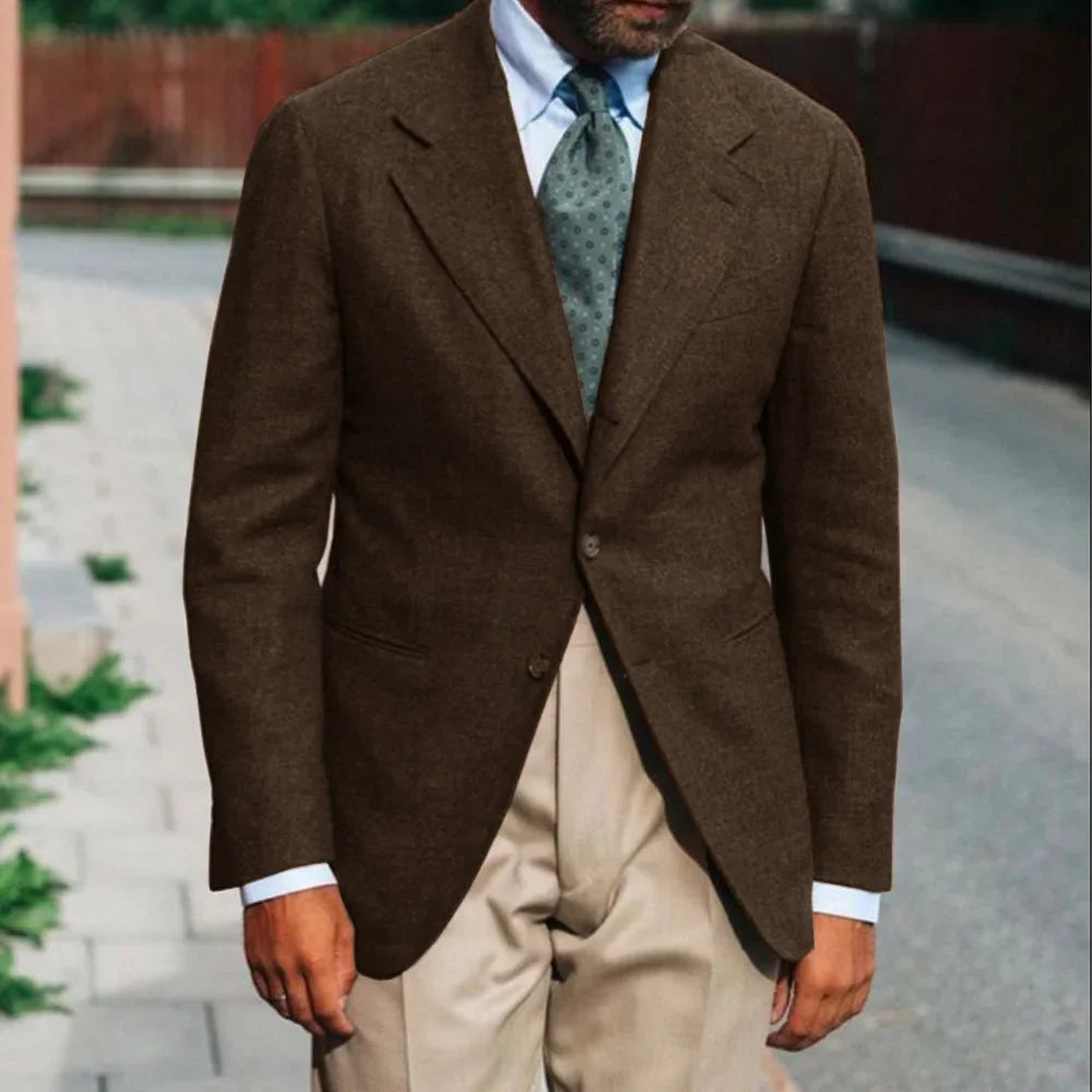 Mens Tweed Suit Blazer Wool Vintage Inspired Single Breasted Slim Fit Business Casual Fashion Coat for Wedding Office Party Wear