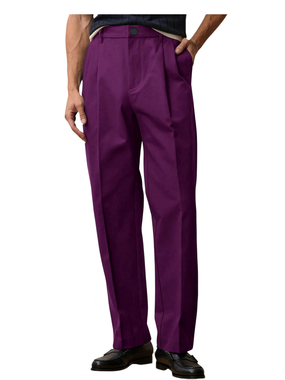 Men'S Wide Leg Pants High Waist Pleated Loose Fit Straight Leg Suit Trousers Business Office Formal Casual Men'S Dress Pants