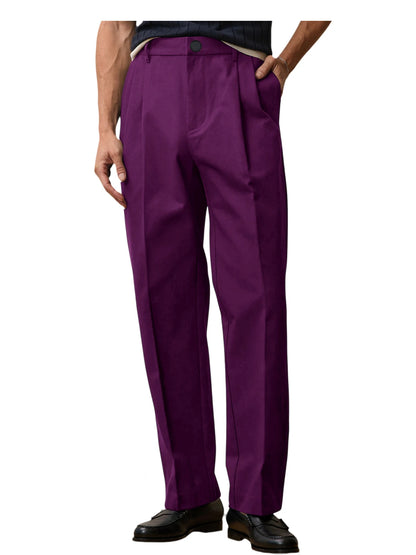 Men'S Wide Leg Pants High Waist Pleated Loose Fit Straight Leg Suit Trousers Business Office Formal Casual Men'S Dress Pants