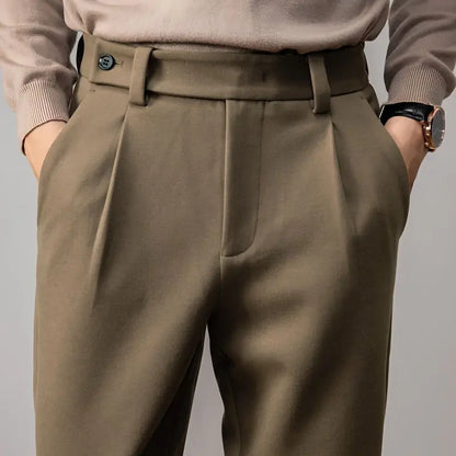 Brown Heavy Duty Woolen Straight Casual Brushed Pants Men High Quality Korean Business Work Trousers