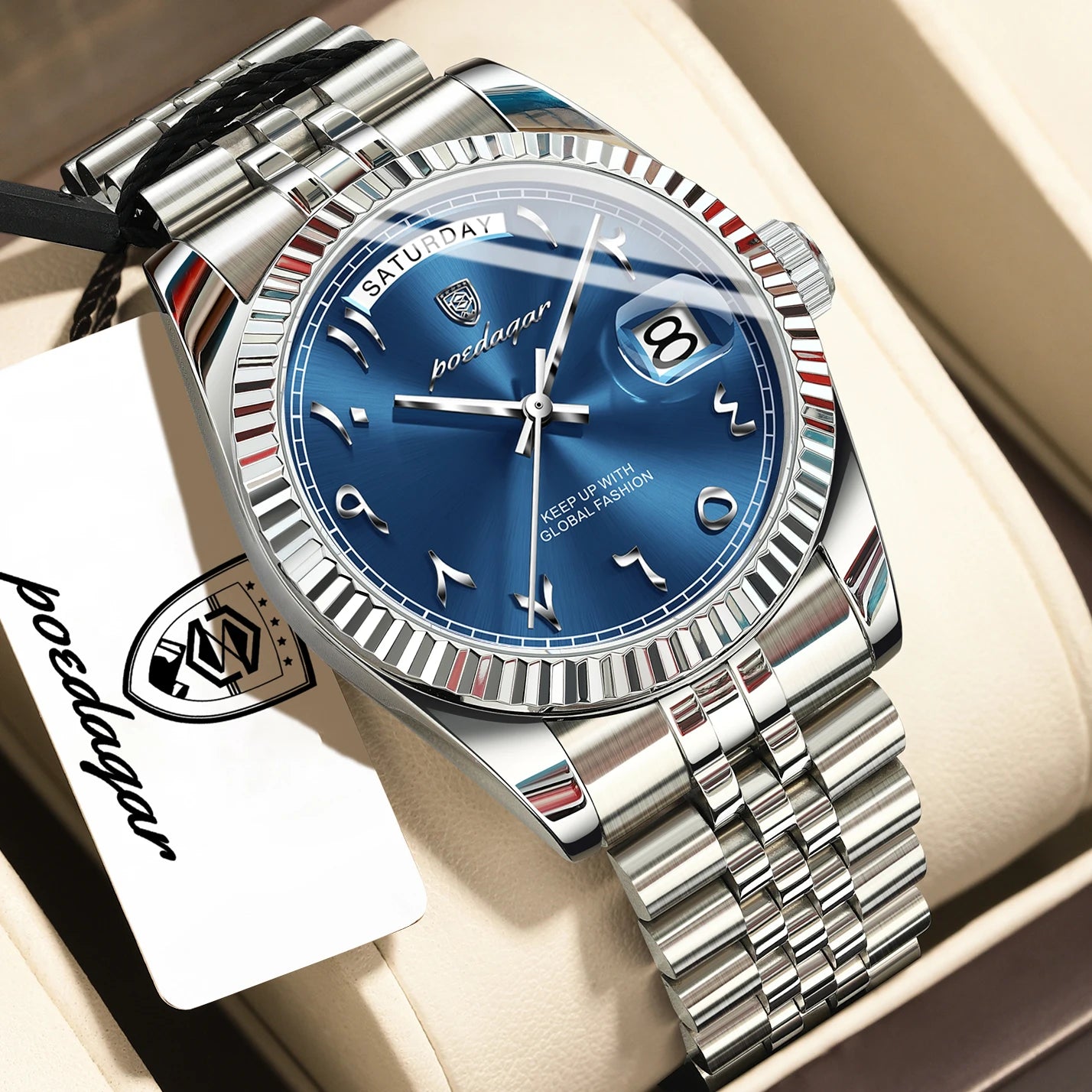 Fashion High Quality Men Clock Waterproof Date Week Watch for Man Stainless Steel Luxury Quartz Men'S Watches Reloj+Box