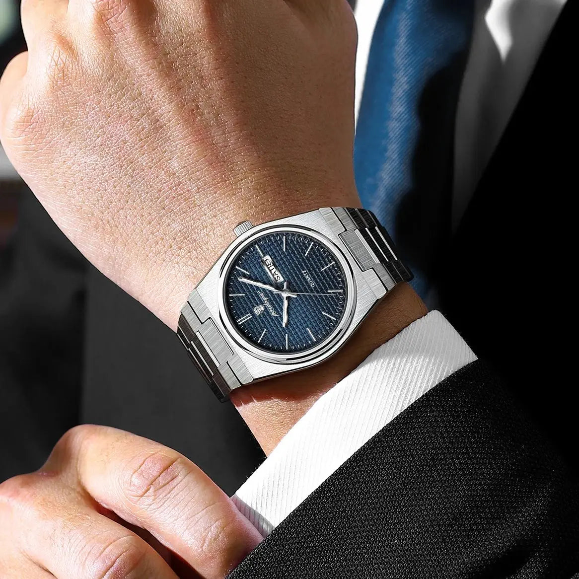 Luxury Business Men'S Quartz Watches Date Week Man Stainless Steel Watch Waterproof Luminous Fashion Men Wristwatch+Box
