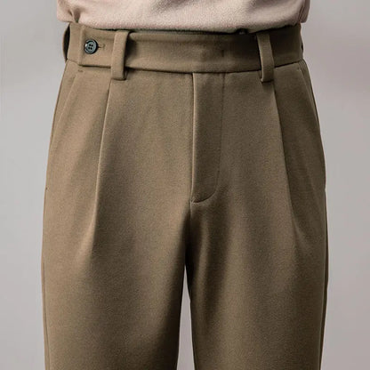 Brown Heavy Duty Woolen Straight Casual Brushed Pants Men High Quality Korean Business Work Trousers
