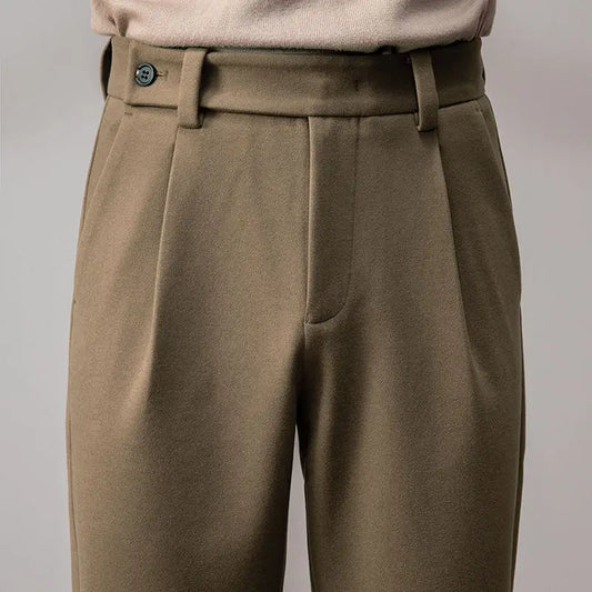 Brown Heavy Duty Woolen Straight Casual Brushed Pants Men High Quality Korean Business Work Trousers